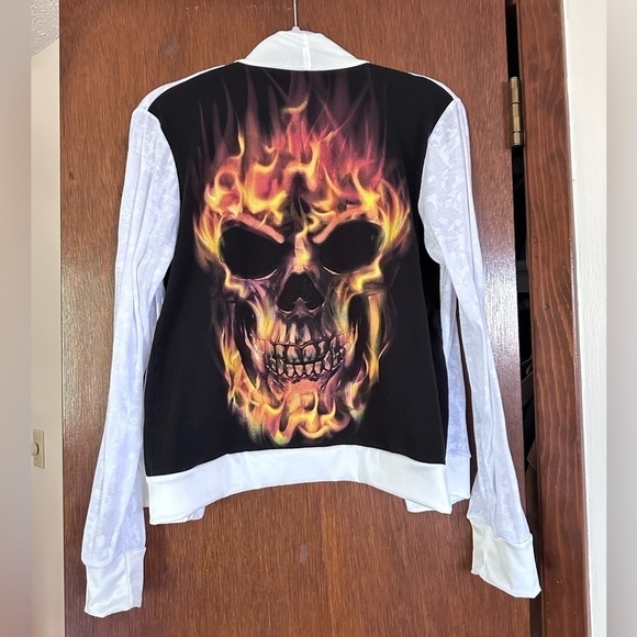 Flame skull cardigan up cycle burn out hand made XL - Picture 1 of 5